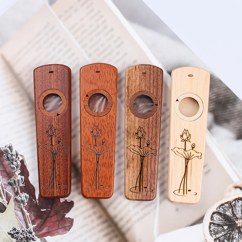 Engraved Wooden Kazoo with Metal Storage Box, Orff Musical Instrument for Kids & Adults, Companion for Guitar Ukulele