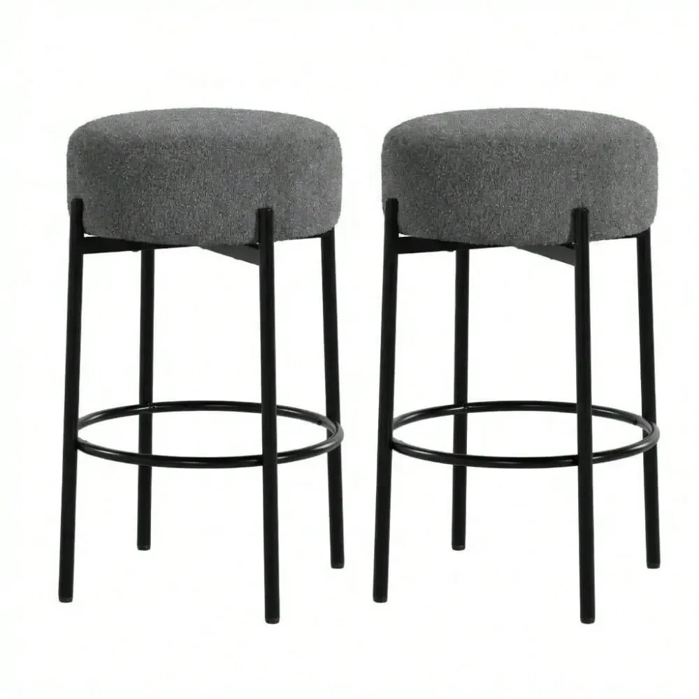 

Bar Stools Set Of 2, 24 Counter Height Backless Bar Stools With Boucle Sherpa Seat And Footrest, Modern Kitchen Island Stools F