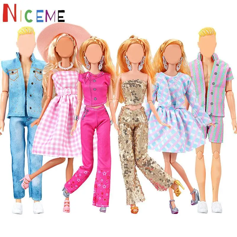 1set  30cm 11-inch Doll Clothes Checkered Dress Sequin Top Pants Striped Clothing Accessories Girls Toys Gift