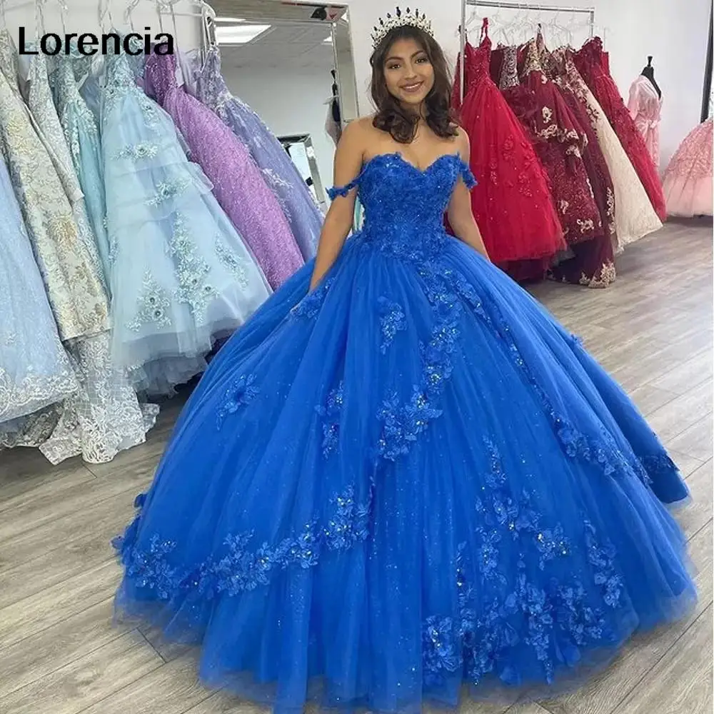 

Lorencia элегантное Королевское синее платье Quinceanera бальное платье слойное 3D Цветочная Аппликация вышитое бисером милое 16 Vestidos De 15 лет YQD624