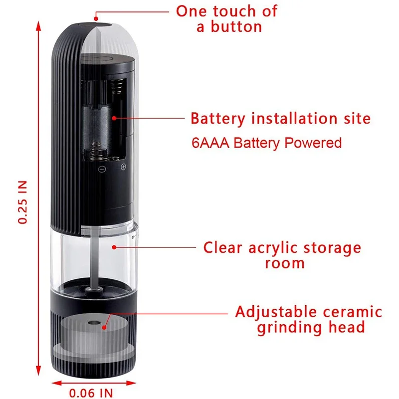 Battery Operated Salt and Pepper Grinder Set Electric Automatic One Handed Salt Pepper Mill with Bright Light