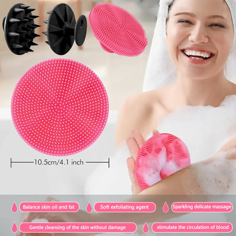 

Soft Silicone Body Scrubber Shampoo Brush Handheld Shower Cleansing Brushes Exfoliating Bath Brush Head Massager Bathing Tools