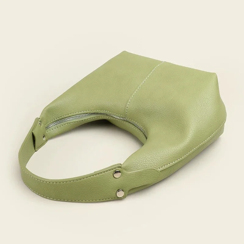 Bolso de estilo Retro Simple para mujer, Bolso pequeño Hobo, verde hierba, clásico, negro sólido, cierre de bolsillo con cremallera, cuero Litchi