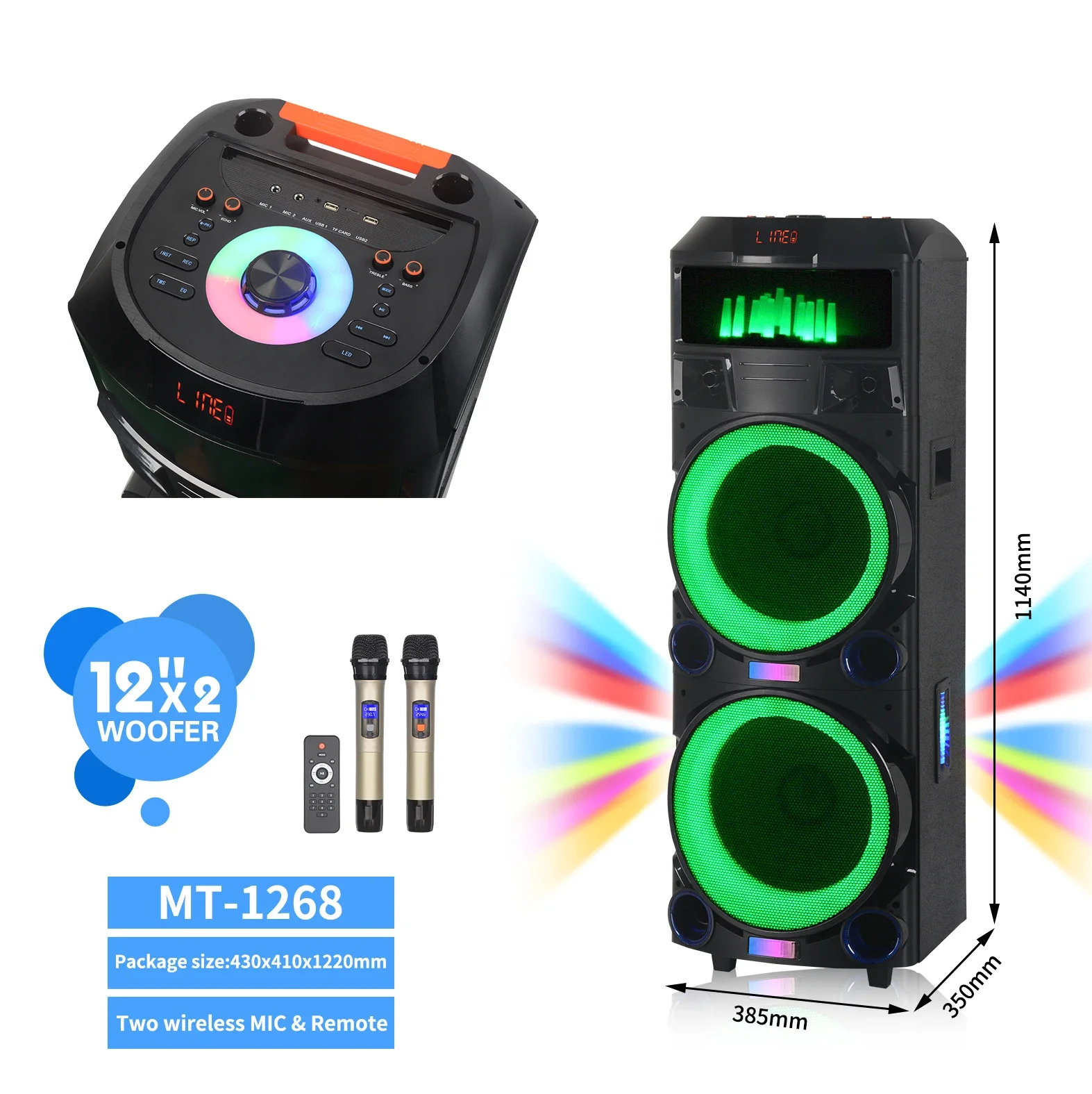 12 Inch Wireless Karaoke Bluetooth Speaker With Dual Microphones Bluetooth Speaker