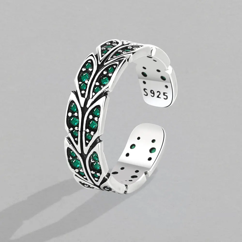 

Buyee 925 Sterling Silver Female Ring Green Crystal Open Ring Finger for Women Fashion Party Fine Jewelry Circle Gift