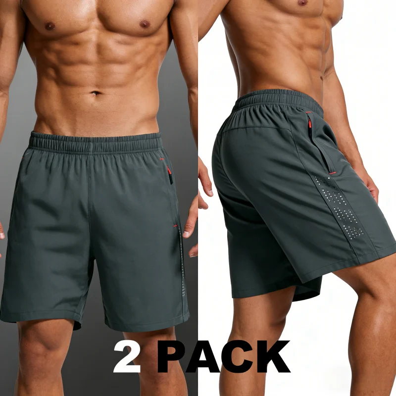2 Pack Men's Ice Silk Mesh Shorts Loose Fit Breathable Quick Dry Elastic Waist Sports Fitness Running Casual Summer Shorts
