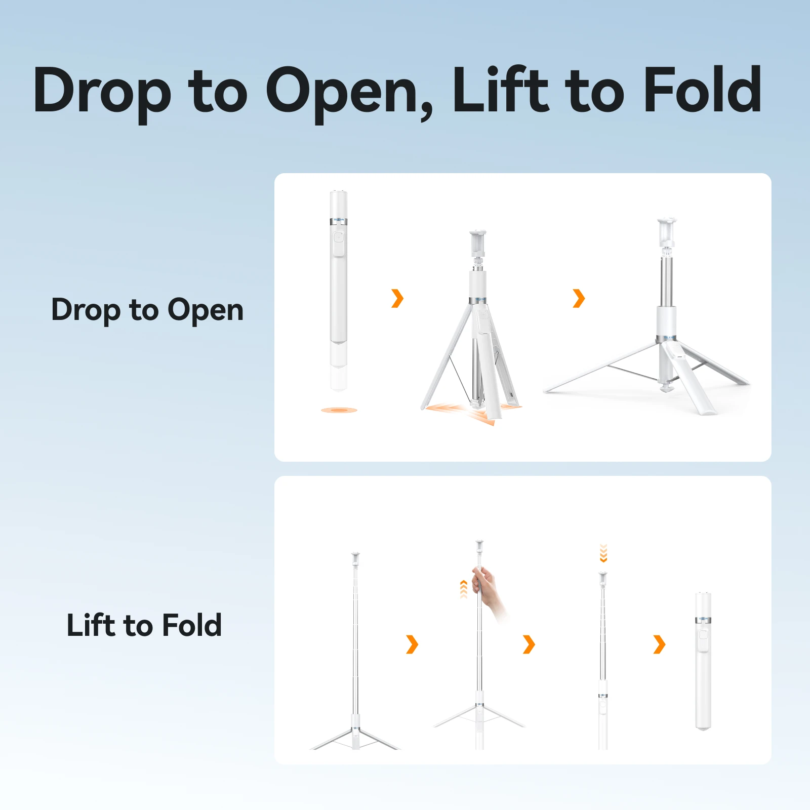 TELESIN Auto-Opening Tripod Selfie Stick 1.7M 360° Rotation Adjustable selfie stick Wireless Remote Control For Smart Phone