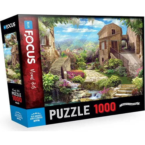 Blue Focus 1000 Piece Jigsaw Puzzle - Old Houses And Flowers