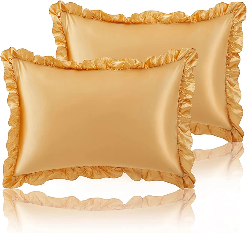

2 Pack Ruffled Satin Pillowcase Silky Satin Cushion Covers for Women Princess Room Ruffle Pillow Cases Sofa Bedroom Decorations