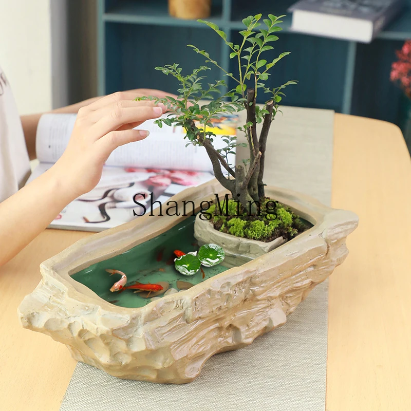 

ZYY desktop coffee table fish tank living room small household ancient ecological ceramic balcony hydroponic flower pot