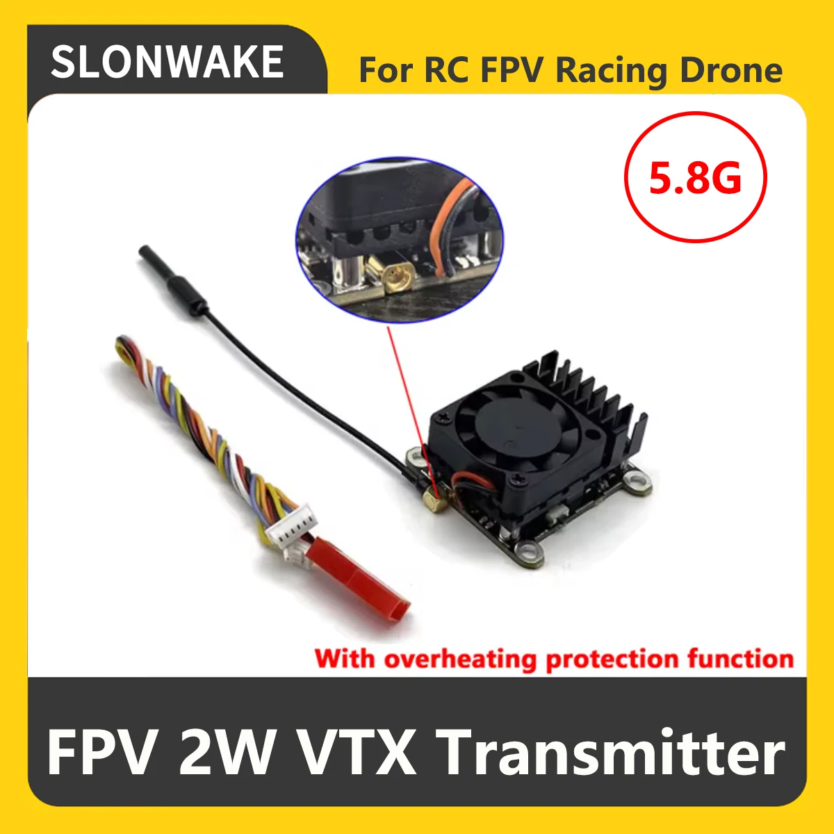 SLONWAKE New Upgrade 5.8Ghz 48CH 2W 2000mW adjustable FPV VTX Wireless Transmitter support samrtaudio use for Fixed Wing Drone