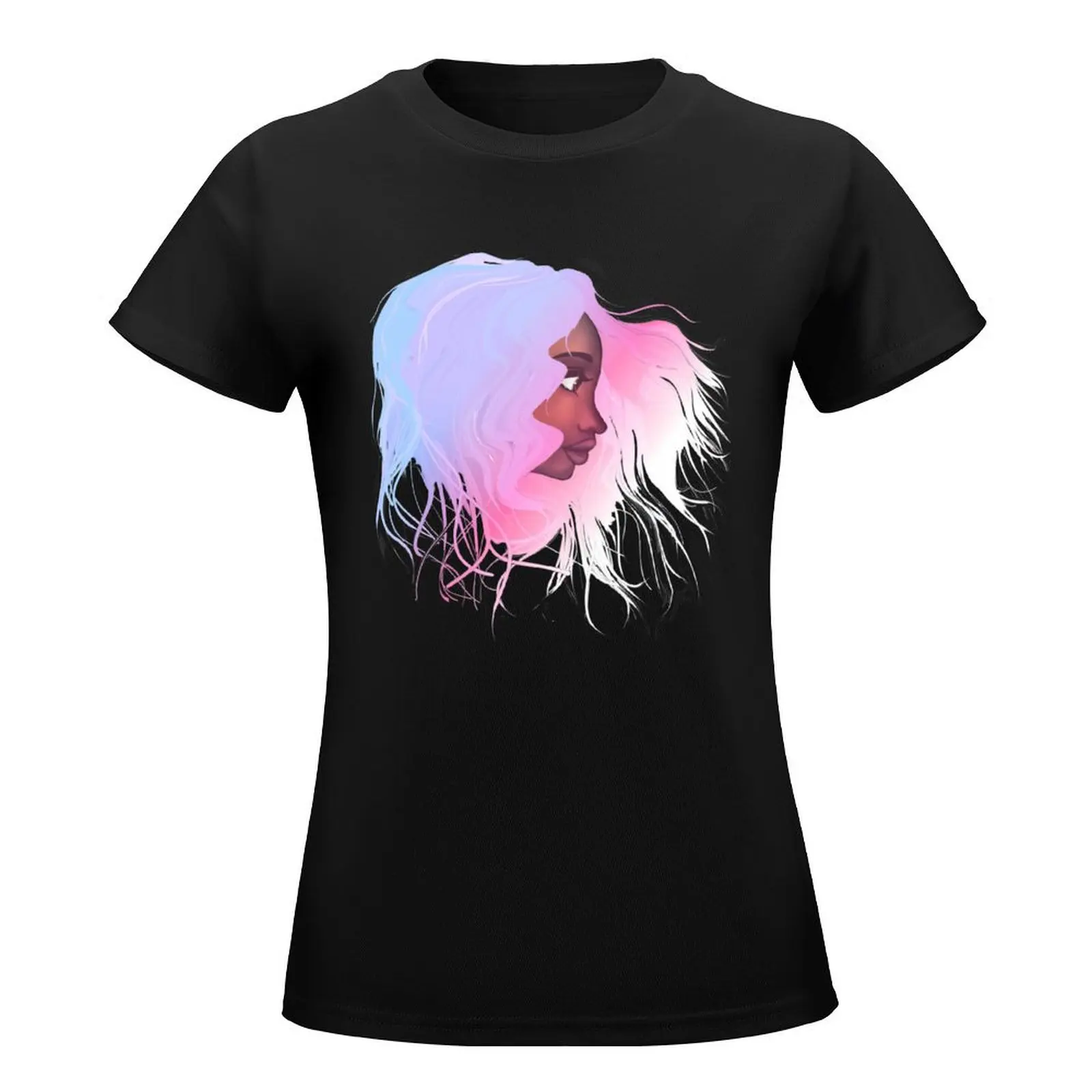 Girl with Trans flag hair T-Shirt tops hippie clothes summer tops summer top t-shirts for Women loose fit