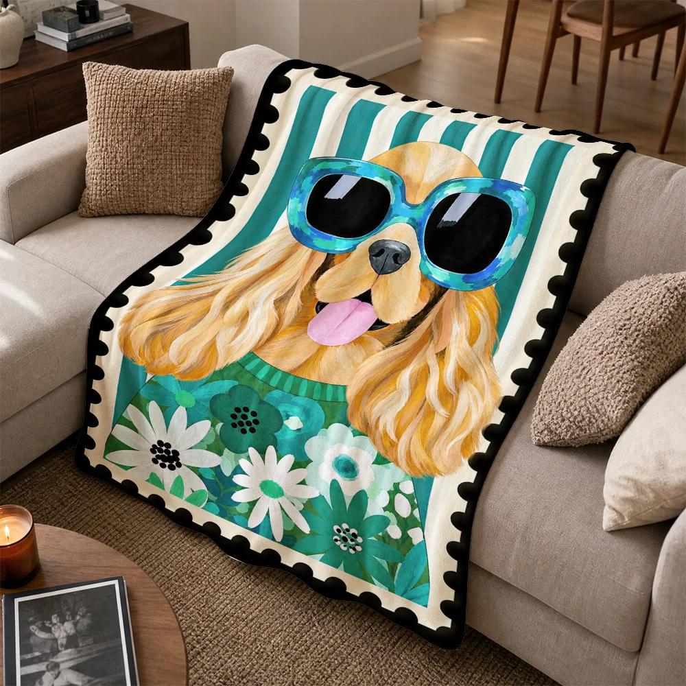 Dog Lover Gift Throw Blanket Funny Dog Sunglasses Floral Pattern Couch Decor Pet Owner Present