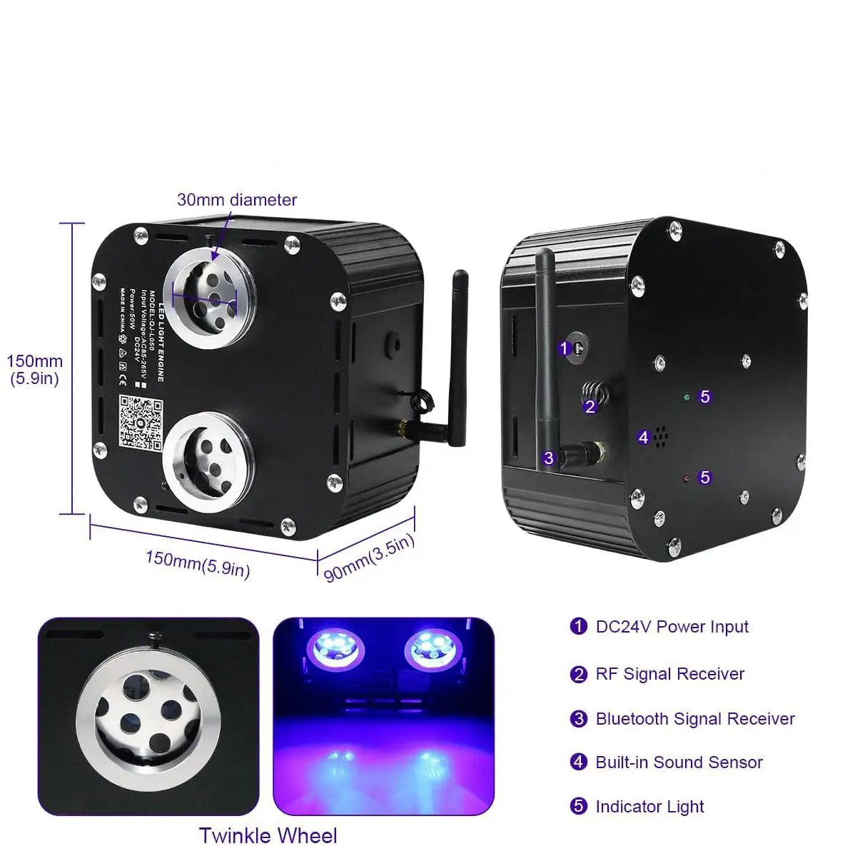 50W dual Head Dual Color Twinkle Fiber Optic Light Engine Bluetooth APP Control Music Activated 28-Key Remote RGBW Headline DIY