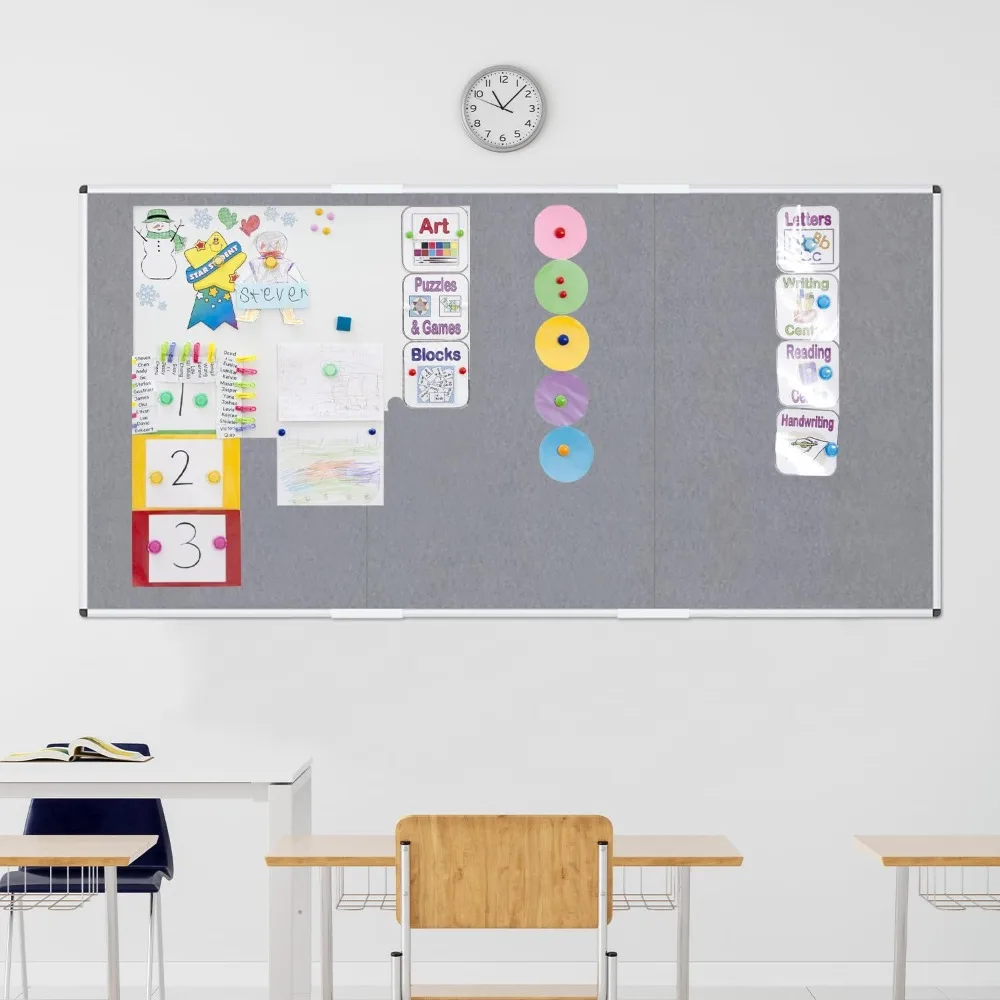 لوحة إعلانات كبيرة من القماش/لوحة إعلانية قابلة للطي باللون الرمادي، مقاس 96 × 48 بوصة، إطار من الألومنيوم الفضي