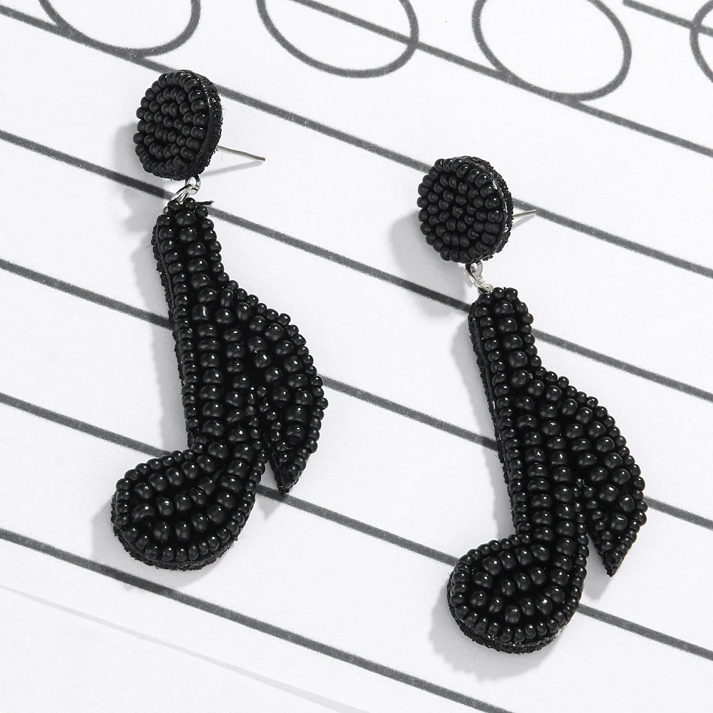 Black Music Note Earrings Handmade Bohemian Musical Notation Dangle Drop for Music Teacher Lover Jewelry Gifts