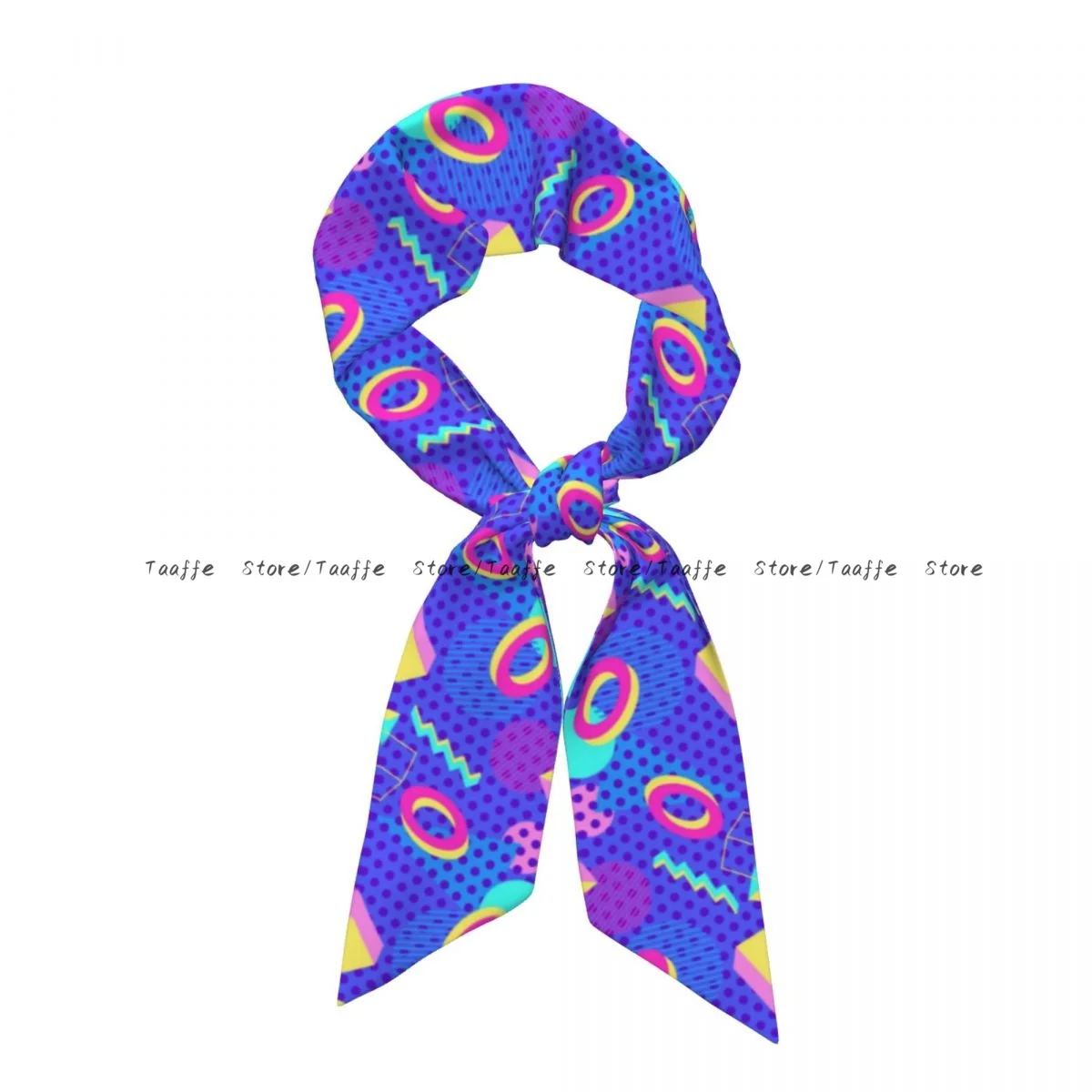 Fake Silk Scarf Women Hair Band Geometric 80s Triangles Squares Circles Headdress Lady Scarf Ribbon Neck Ties for Bag