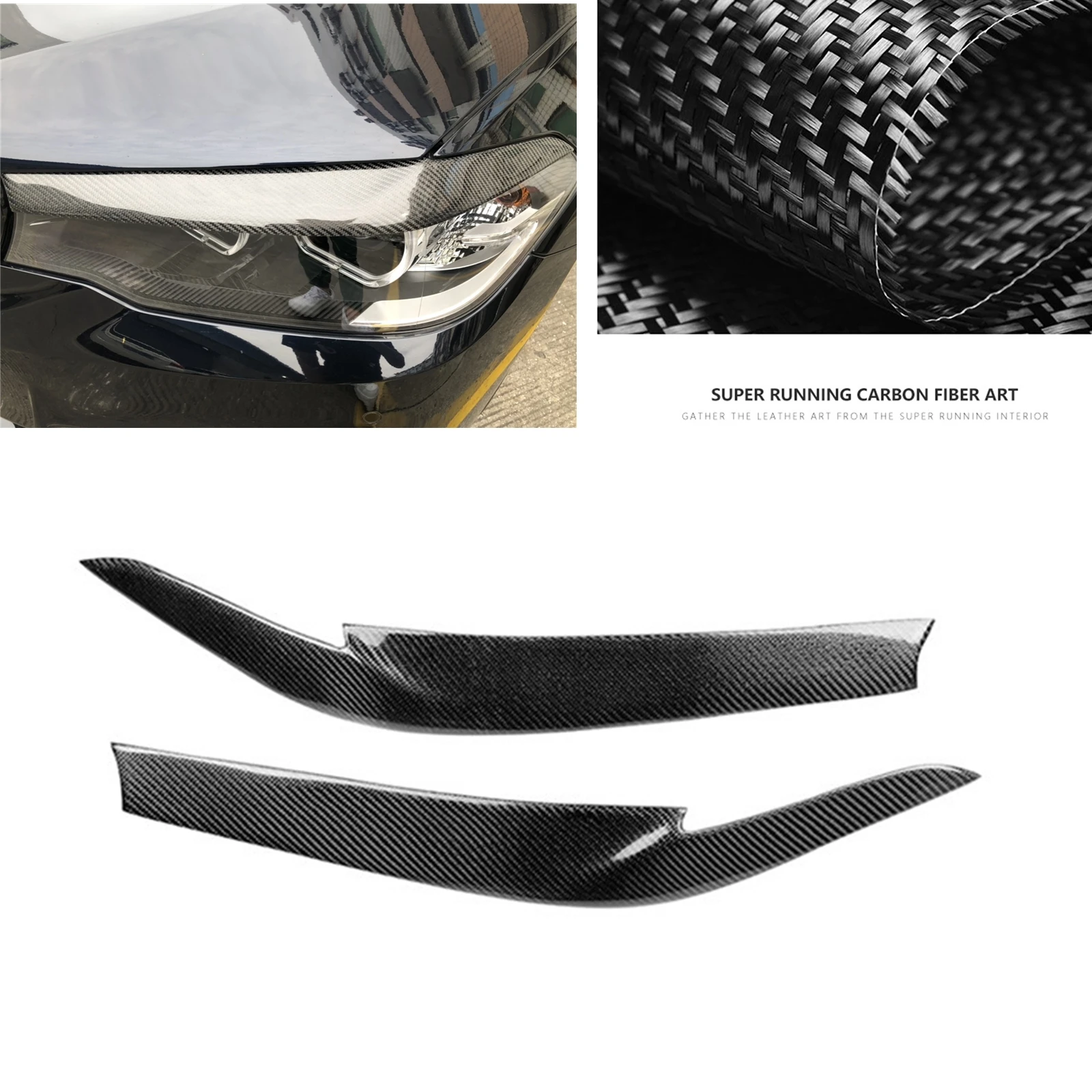 

New！For BMW G30 530i 540i M550i 2017-2023 Carbon Fiber Headlight Eyebrow Trim Headlamp Eyelid Car Front Head Light Lamp Cover Br