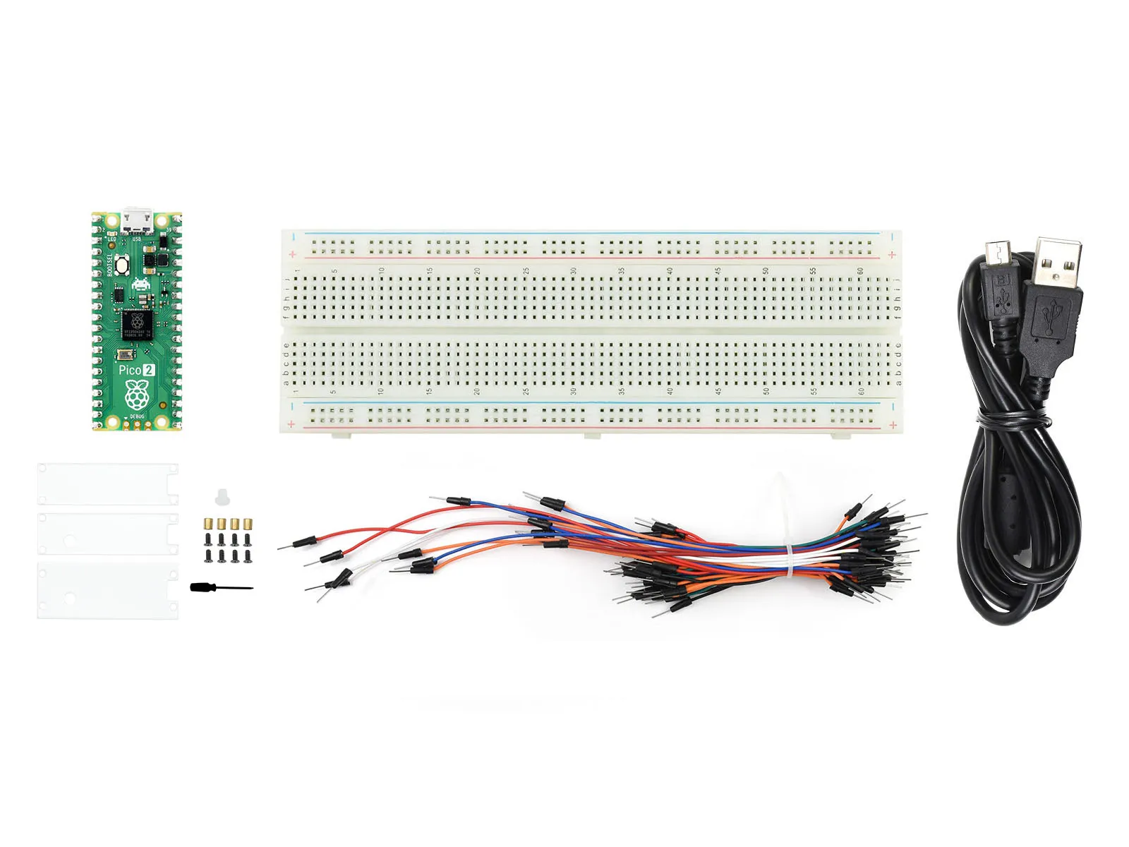 Zestaw Raspberry-Pi-Pico-2-Basic, z zestawem startowym Raspberry Pi Pico 2/modułem RGB LCD1602/czujnikiem PIR/alarm/LED/przewodem łączącym itp.