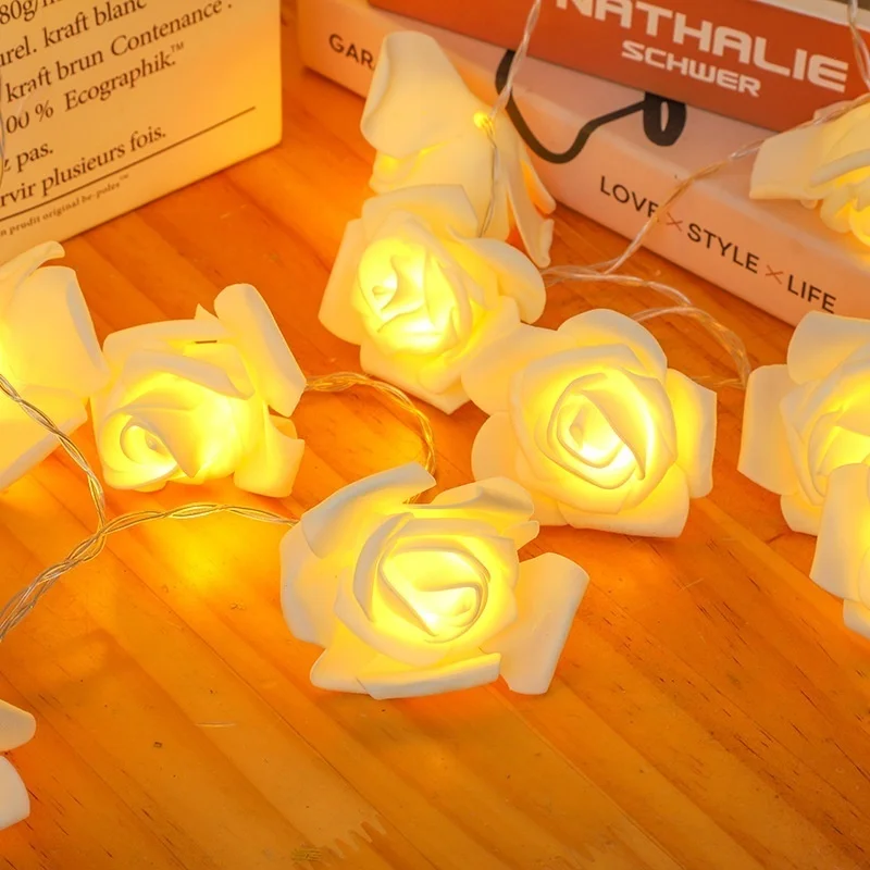Battery Operated Foam Rose Fairy Rose Flower String Lights Garland Light for Home Bedroom Wedding Valentine's Day
