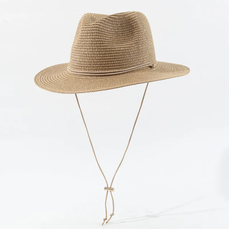 Unisex Summer Pointed Straw Beach Hat Windproof String Premium Sun Vacation Fedora