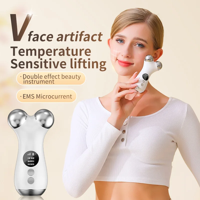 Massaggiatore viso V-Face Roller EMS Microcorrenti Rullo lifting viso Massaggio vibrante Ringiovanimento della pelle Antirughe Cura di bellezza