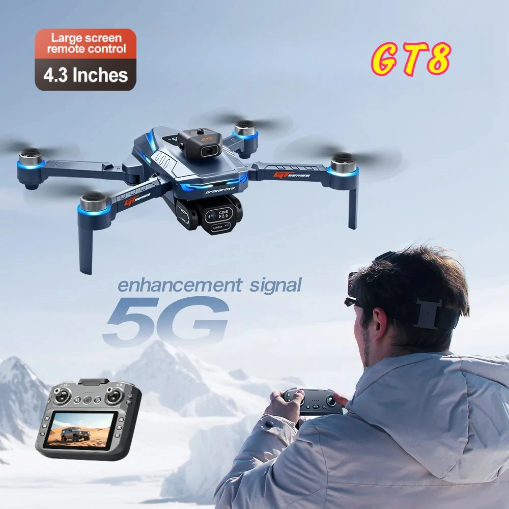 Professional Aerial Photography Brushless Drone GT8 Obstacle Avoidance 4.3-inch Screen Dual Lenses WiFi for Kids Gifts