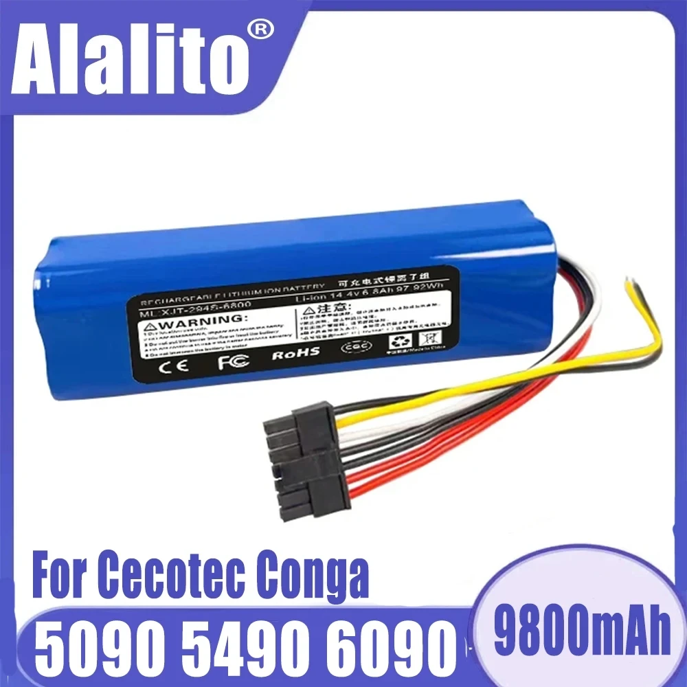 

New 2024 14.8V 9800mAh INR18650 MH1-4S2P-300S Robot Battery for Cecotec Conga 5090 5490 6090 Robotic Vacuum Cleaner