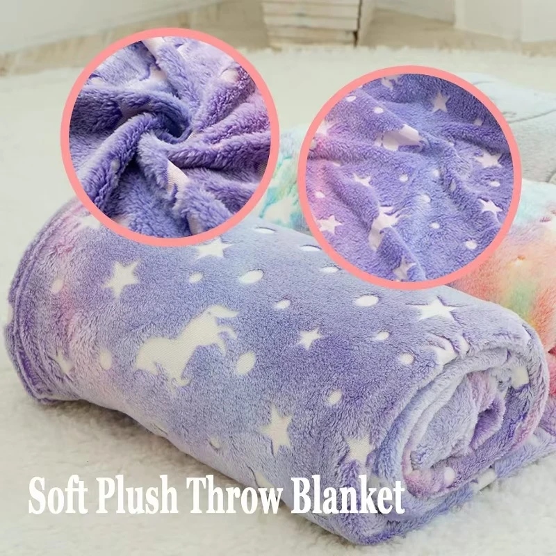 2025 Hot Cartoon Luminous Unicorn Blanket Dinosaur Super Soft Flannel Blanket Kids Christmas Birthday Thanksgiving Magic Gift