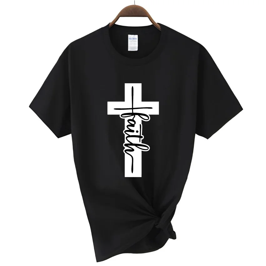 Women Faith Cross Print T-shirts Summer Short Sleeve Casual Tees for Ladies Harajuku Designer Tops for Female Y2K Clothing