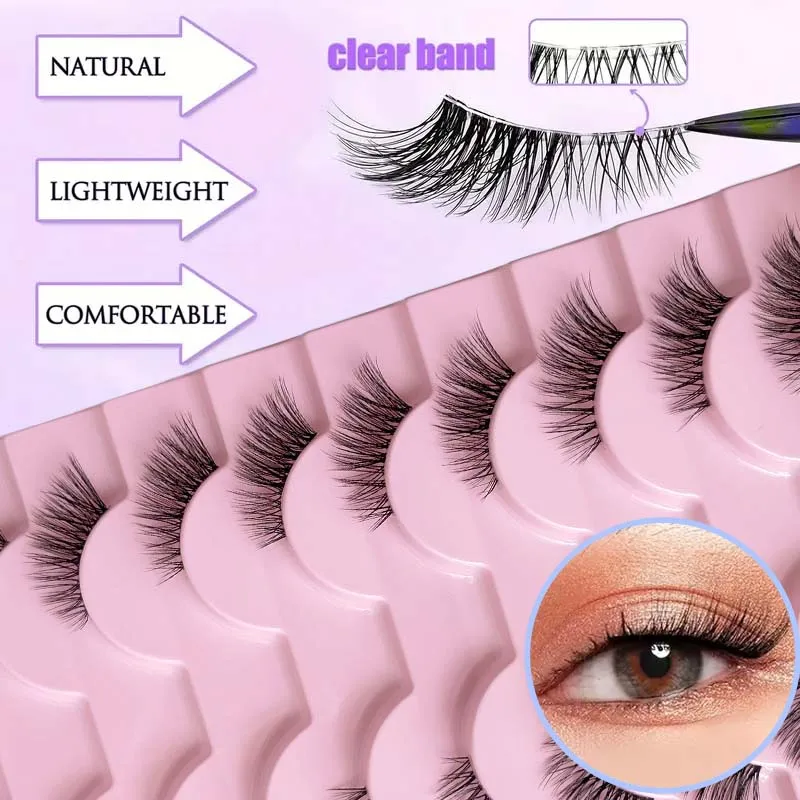 Half eyelashes, natural appearance 10 pairs of thick cat eyelashes 10mm Wispy eyelashes with short false eyelashes Applying masc