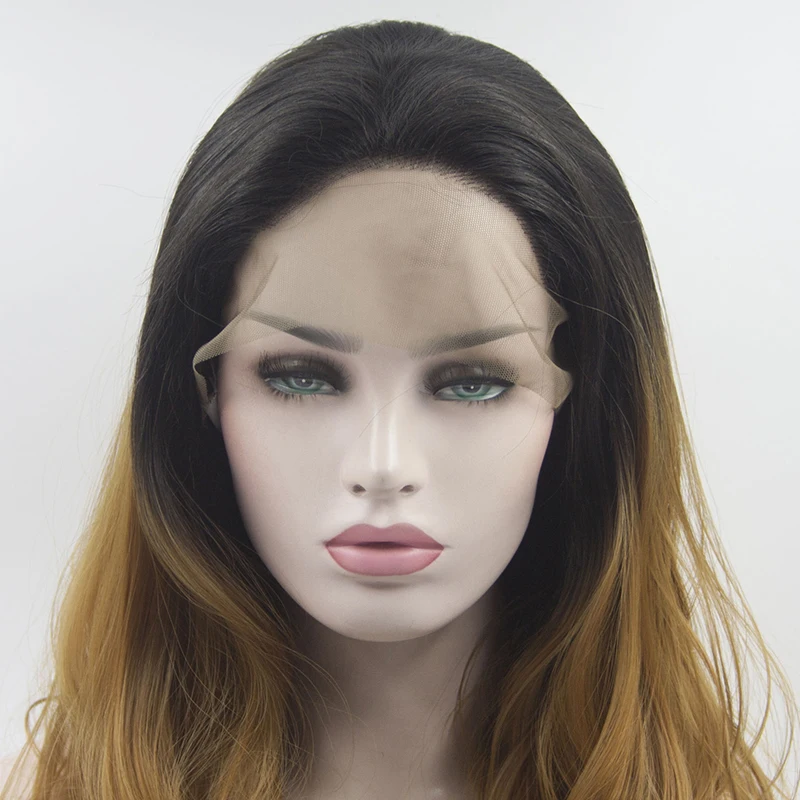 Perruque Lace Front Wig Body Wave synthétique sans colle pour femme, cheveux de bébé, doux et longs, ombré, 26 pouces, densité 180%, pré-plumé 03/3