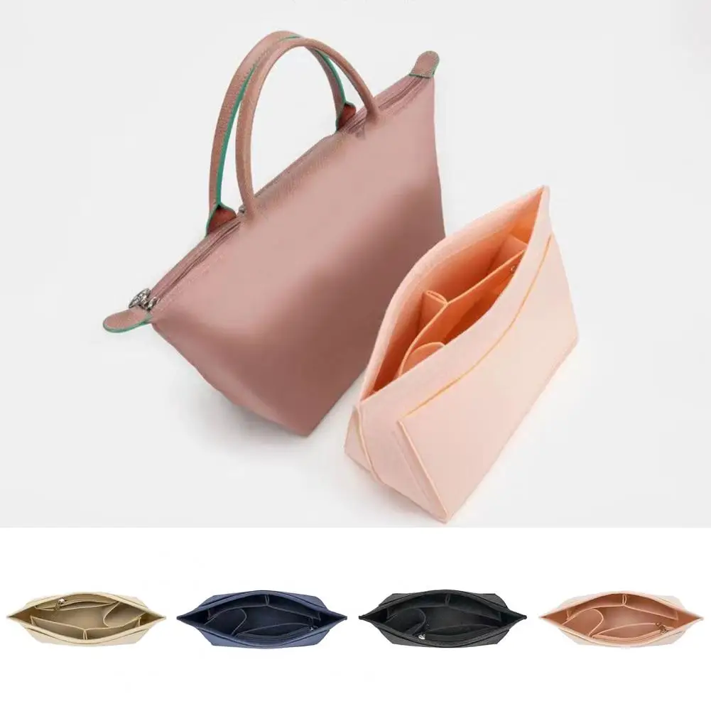 Multi-pocket Felt Organizer Champ Tote Felt Bag Insert with Multi-pocket Design Zipper Cup Pockets Cosmetic Bag for Shoulder