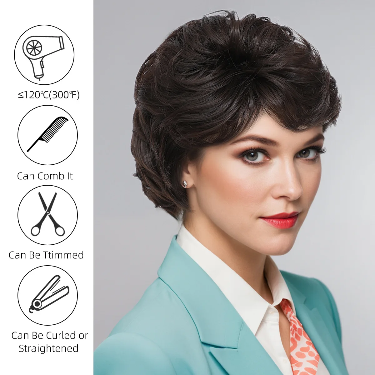 European and American wig women's slanted bangs black wig short hair women's synthetic headband-Synthetic fiber wig