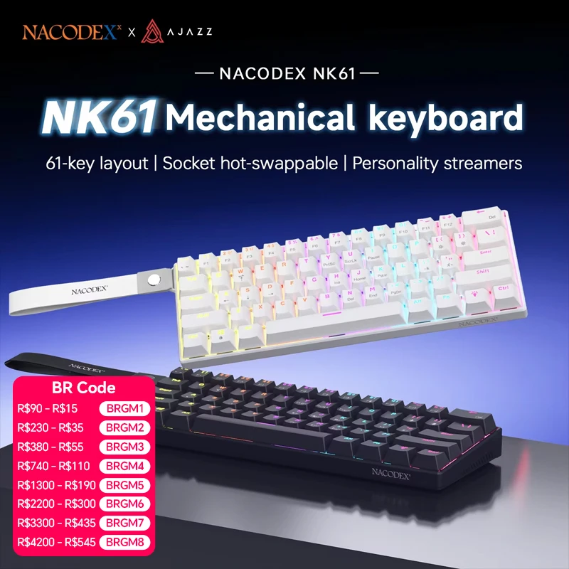 AJAZZ NK61 Kabelgebundene mechanische Gaming-Tastatur 60 % RGB Hot-Swap-fähige 61 Tasten roter Schalter Mini-Tastatur für Gamer-PC