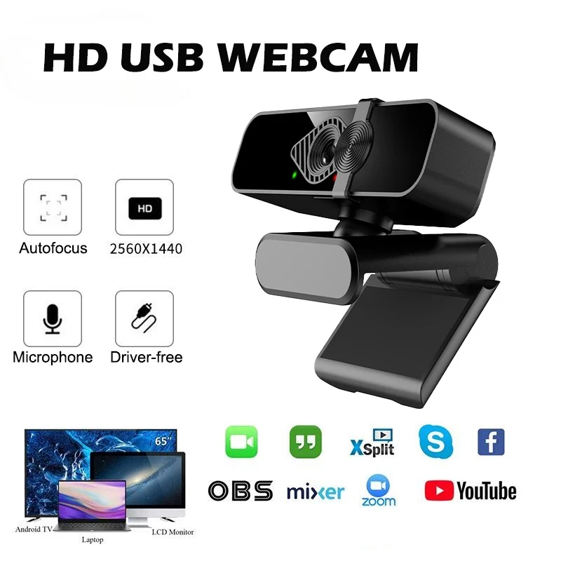 Mini Webcam HD 2K/4K para PC, Câmera de Segurança WiFi 4K, Compatível com Laptop e Computador de Mesa, Ideal para Vídeo ao Vivo