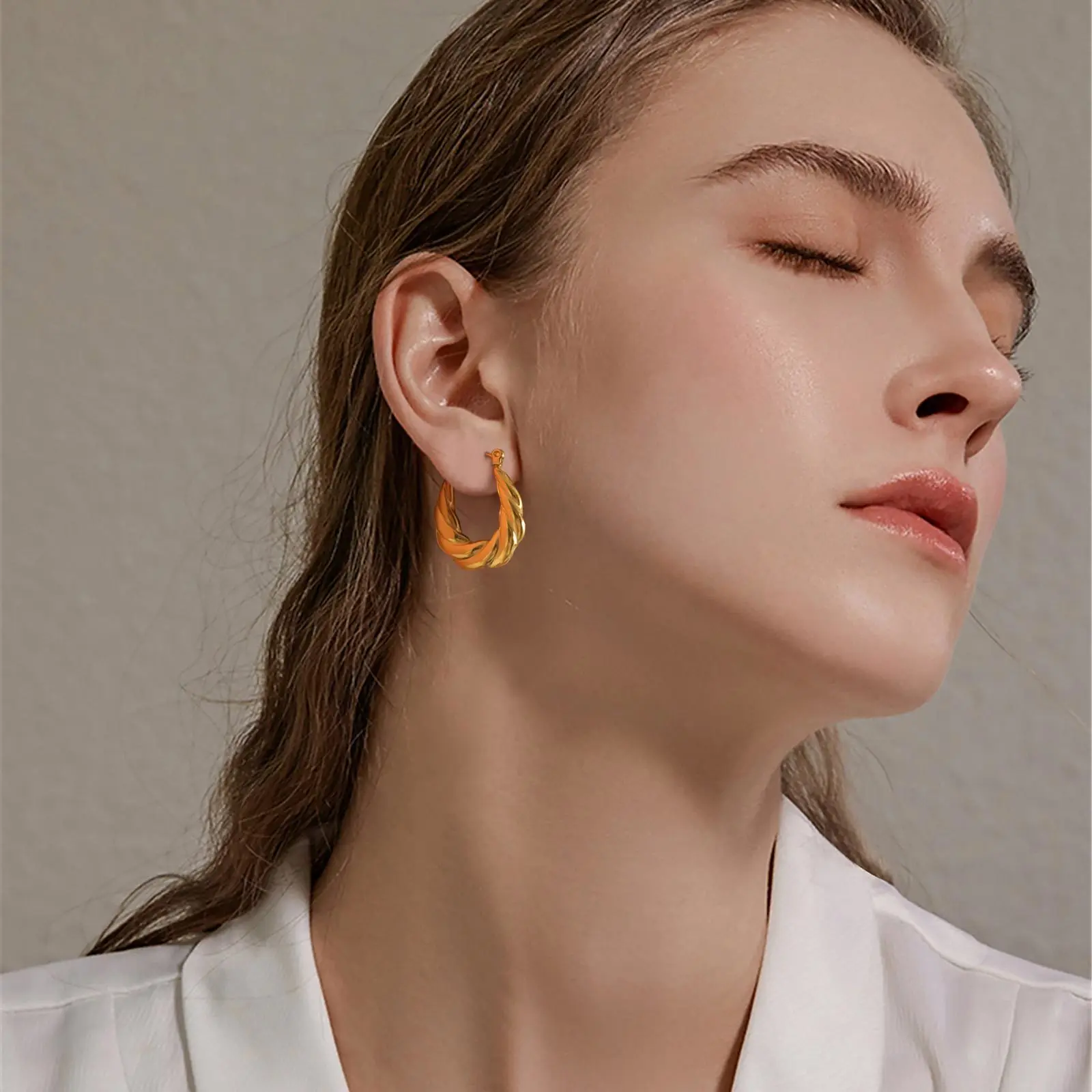 Metal Braided Hoop Huggies Earring, Chunky Twist Earring for Women, Stainless Steel Jewelry image 2
