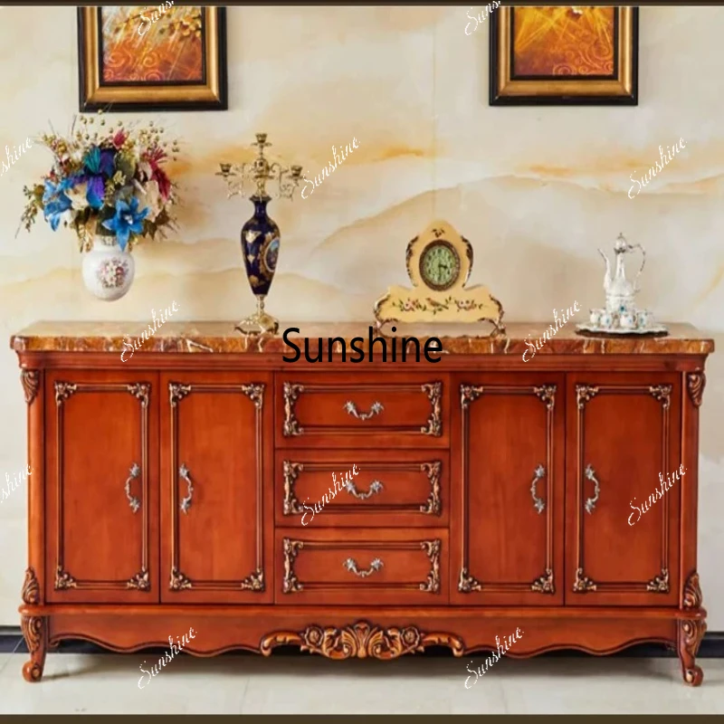 

European dining side solid wood marble surface cupboard storage porch furniture