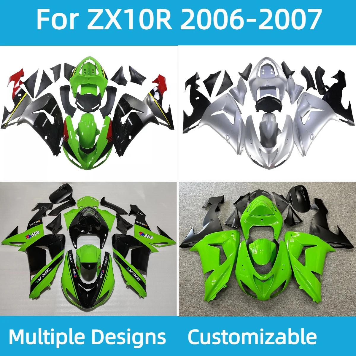 

Fairings Motorcycle ZX 10R 2006 2007 Green Black Motorcycle Customizable Fairing Kit for Kawasaki ZX10R 06 07