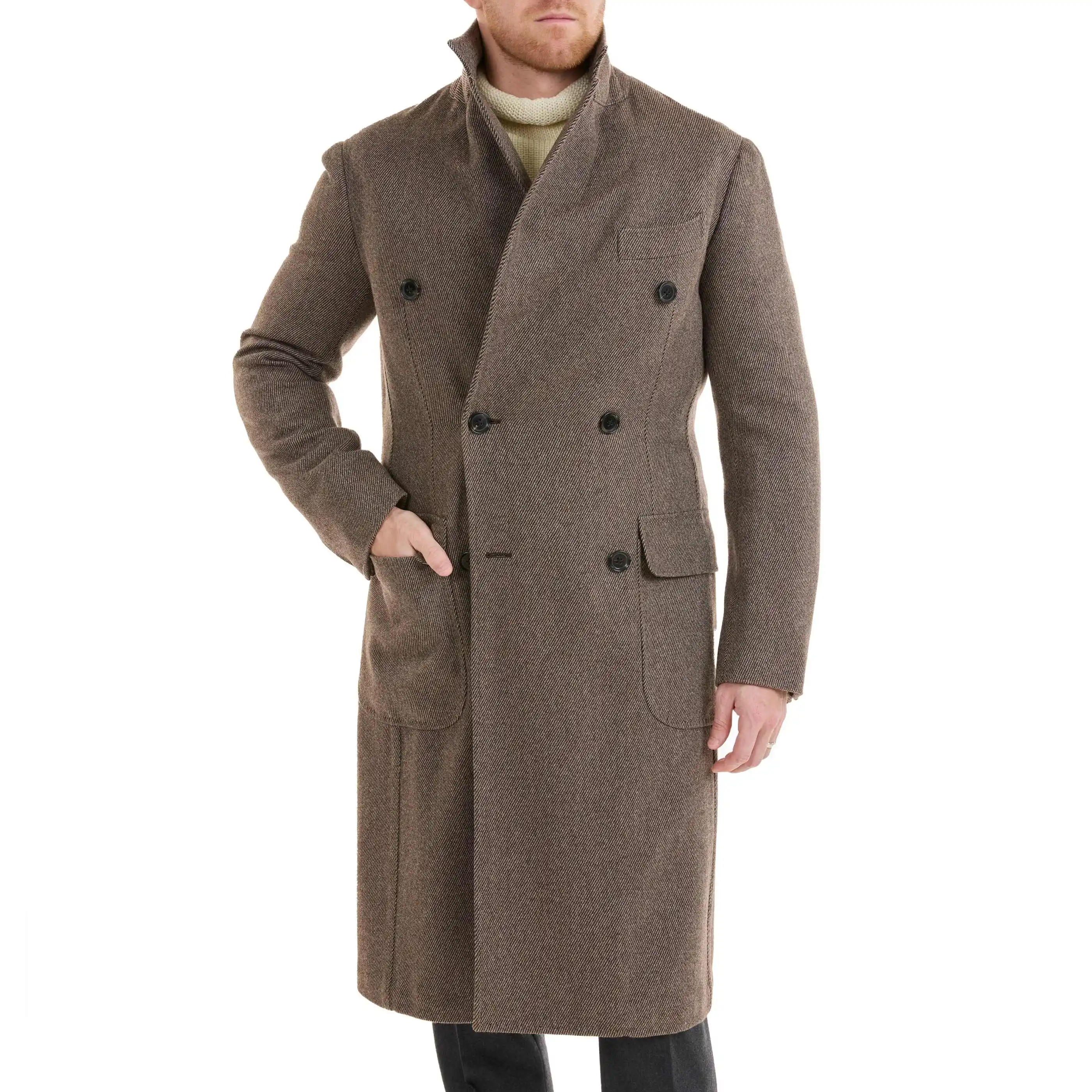 Elegant Men Wool Blend Overcoat 1 Piece Double Breasted Notched Lapel Winter Outdoor Warm Formal Occasion Customized