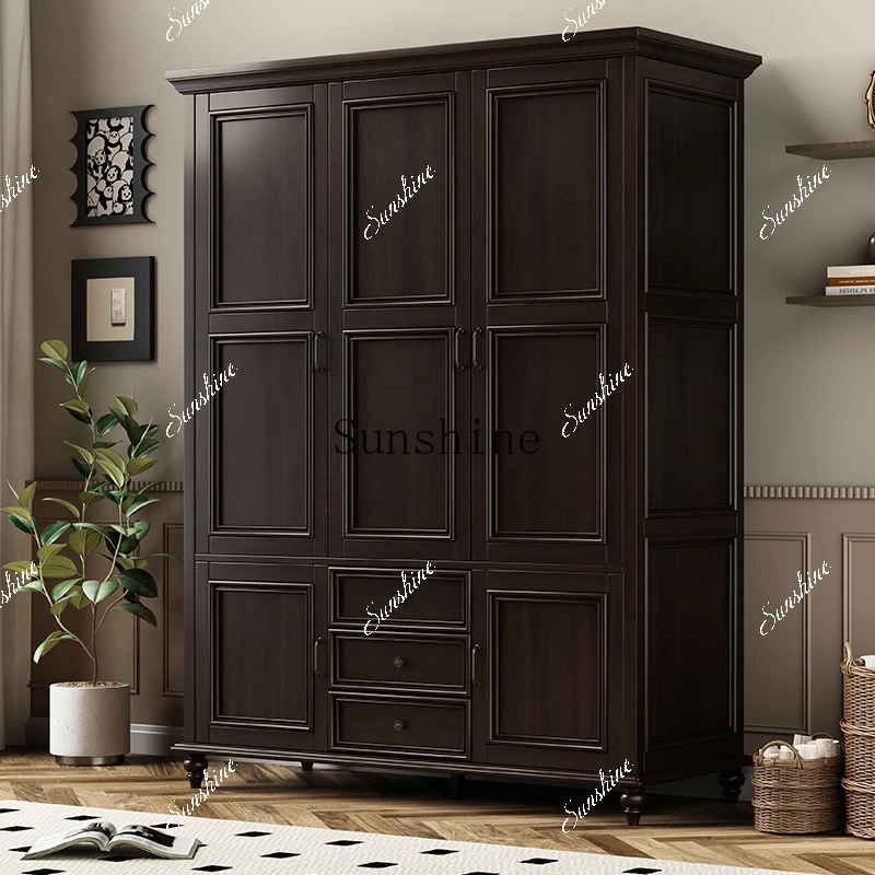 American all solid wood bedroom retro country home four-door wardrobe  FT