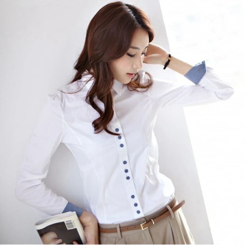 JFUNCY 5XL Women Tops and Blouses 2023 Elegant OL Long Sleeve Shirts White Female Slim Blusas Office Lady Work Wear