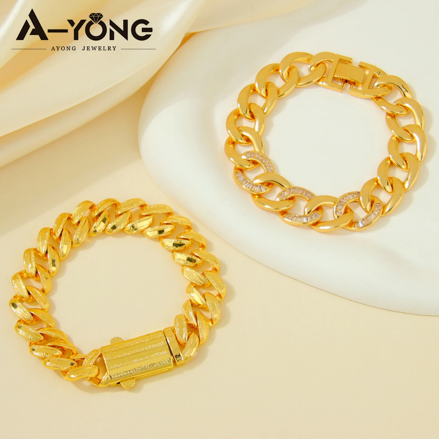 ltalian Fashion Cuban Bracelet 21k Gold Plated Zirconia Hollow Hip Hop Bracelets Middle Eastern Women Event Party Jewelry Gifts