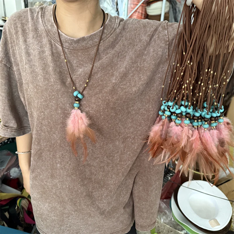 Feather necklace turquoise feather accessories customizable belt necklace clothing accessories jazz hat felt hat accessories