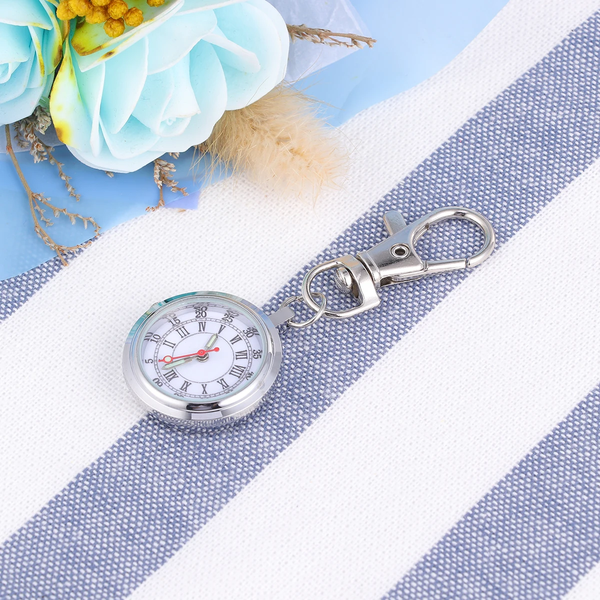 Keychain Pocket Watch Big Round Design Premium Material Quartz Movement Luminous Needle Easy Read Time Great Gift Durable