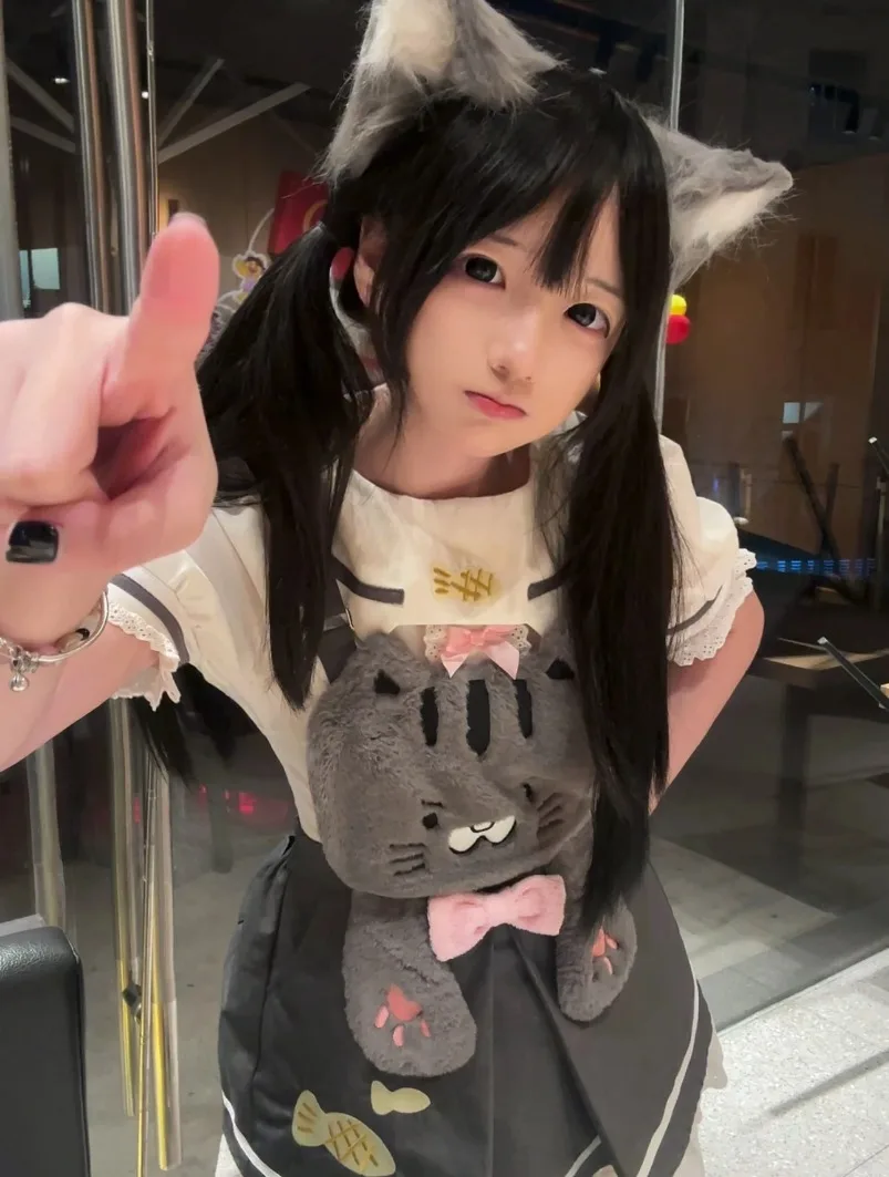 

New Original Soft Girls Cute Embroidered Bubble Sleeve Shirt Plush Cat Head Strap Skirt 2 Piece Set Women's Sweet Skirt Sets