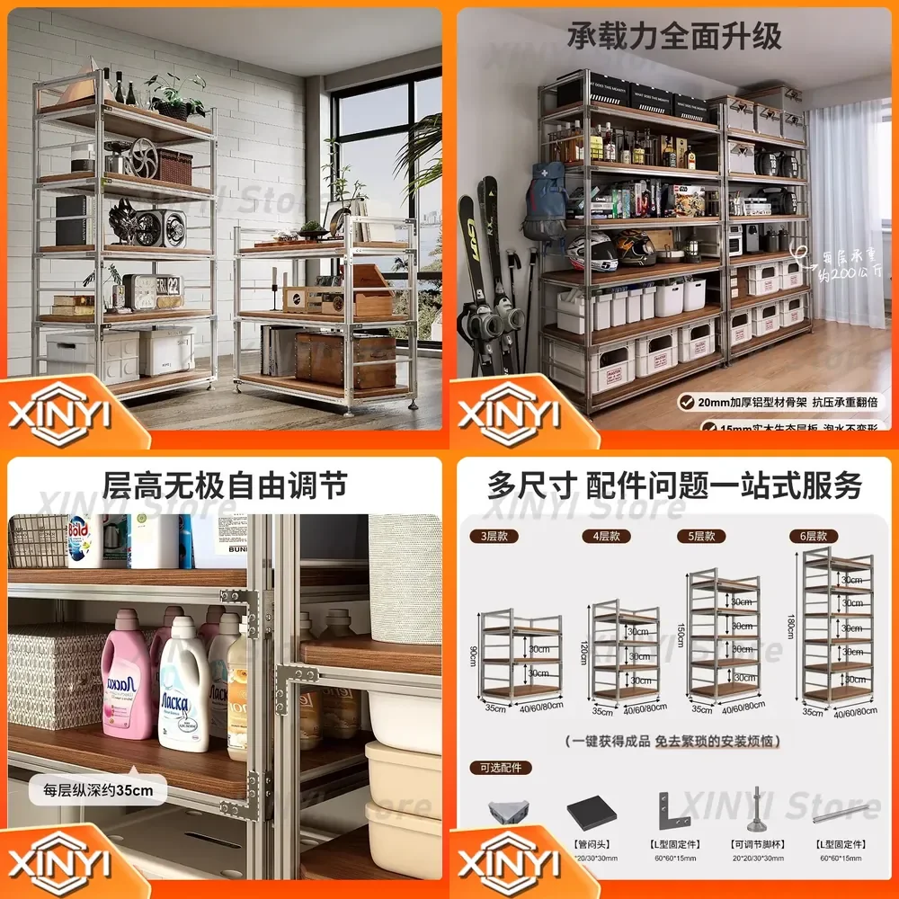 Aluminum Profile Shelf for Modular Storage Rack Multi-Layer Floor Display Shelf Industrial Wind Frame for Workshop