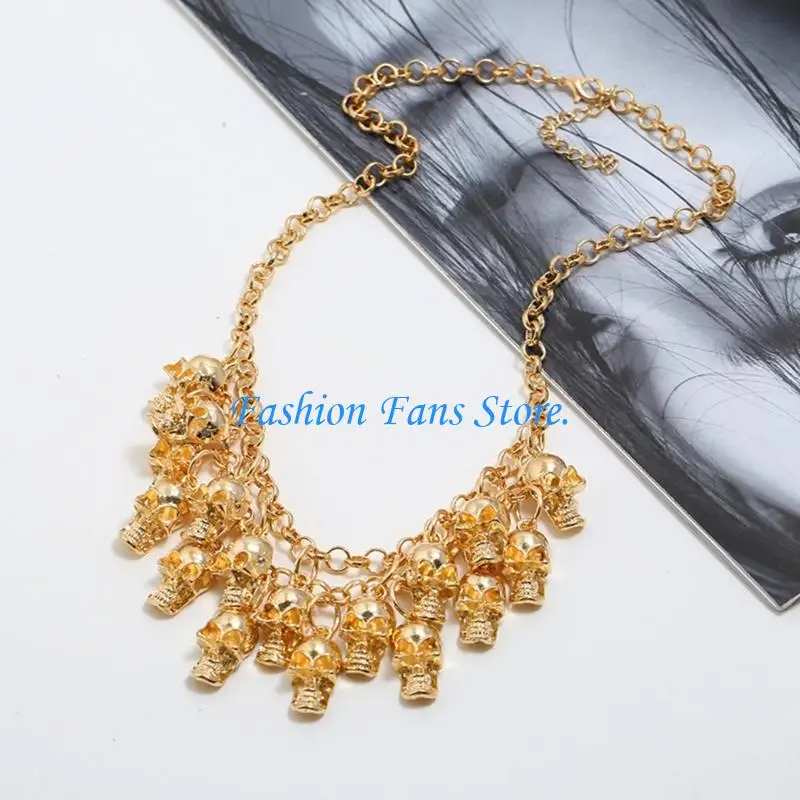  Bold Gothic Skull Necklace with Front Alloy Chains for Party Outfit Accent