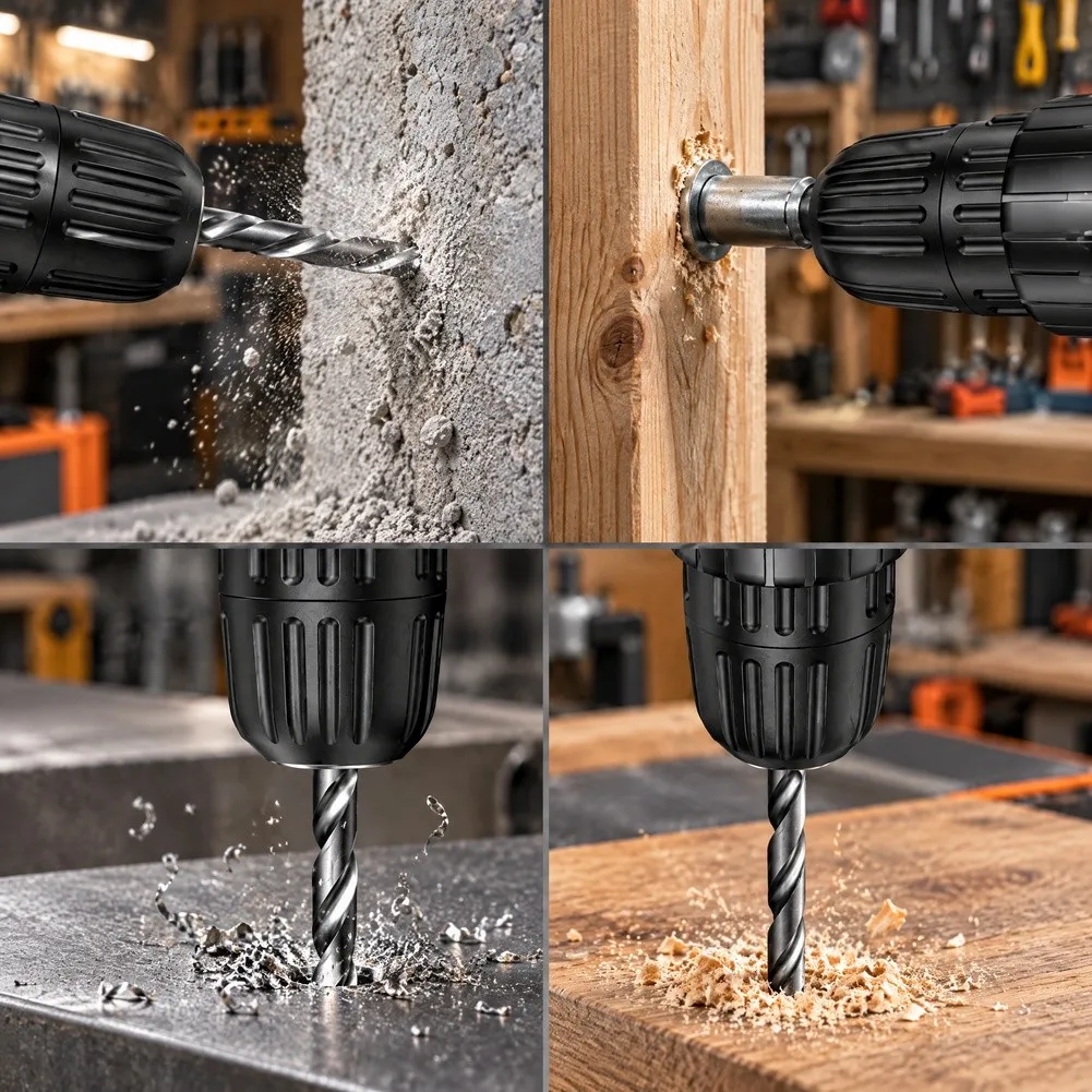 Electric Drill 21V Compatible with For V6 Batteries with 10mm Chuck LED Lamp Dual Drill Bits 65mm Bit Charger Set