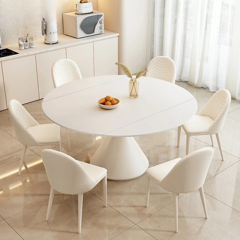 Rock slab dining table Round living room eating table Round rotating telescopic rock slab dining table
